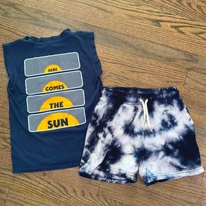Tiny Whales Boys Like New Here Comes The Sun Tank Tie Dye Shorts Outfit Set 4